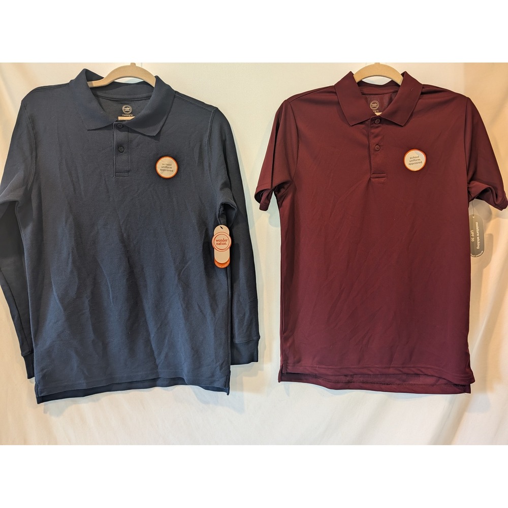 Wonder Nation Boys School Uniform Polo Shirts Set Navy Burgundy XXL 18 NWT